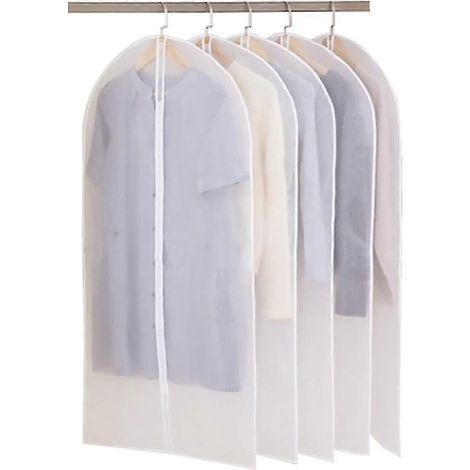 Housse de vêtement anti-poussière et anti-mites avec fermeture éclair, en PEVA translucide et imperméable, 60 x 140 cm, blanche. (1/4)