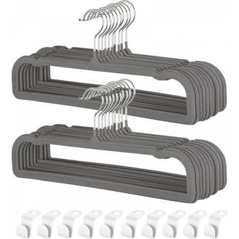 Cintres, cintres en velours, 20 pièces, gain de place, cintres pour jeans, gris (1/4)