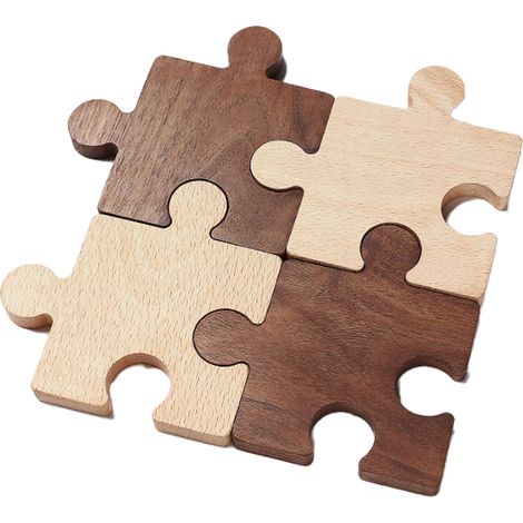 4 Dessous de verre, Bois massif, Forme puzzle, Isolation thermique, Pour tasses et verres (1/5)