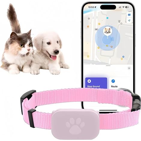 Collier traceur GPS pour chats et chiens, suivi en temps réel, sans abonnement, compatible iOS et Android (rose) (1/5)