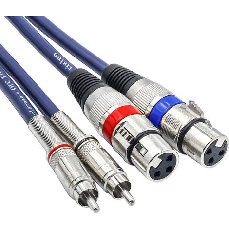 1 Câble Audio 2 XLR Femelle vers 2 RCA Mâle, Cuivre Sans Oxygène, Connecteurs Plaqués Or, Gaine PVC Bleue, 3 Mètres, Pour Système Hi-Fi