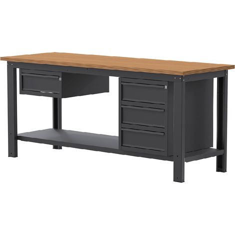 Banco da lavoro SOGI X3N118L - 2 m - piano in legno - 1 + 3 cassetti - grigio antracite (1/4)