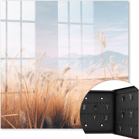 Armoire à clés - (30 cm x 30 cm) - Boîte à clés murale - Coffret de rangement pour clés - Couleur noire - Ouverture vers la droite - Pour maison et bureau - paysage gazonné