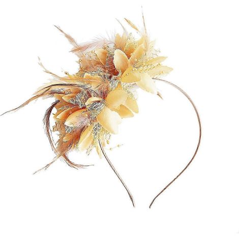 Bandeau vintage à plumes, élégant bandeau en tissu fleuri pour femmes et filles, accessoire de coiffure de mariée-Yellow (1/5)