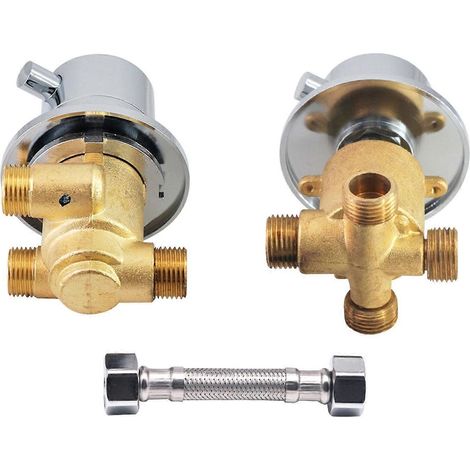 Mitigeur thermostatique de douche 2/3/4 voies, robinet d'eau chaude et froide en laiton pour salle de bain, vanne de mélange et d'inversion pour cabine de douche/hammam - WELLNGS