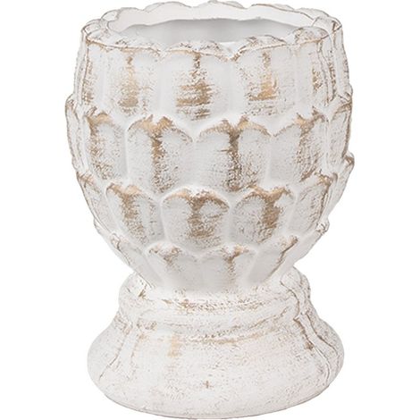 Pot de Fleurs Décoratif en Pierre Blanche Ø 11 x 13 cm pour Fenêtre, Balcon et Terrasse - PANGIVO