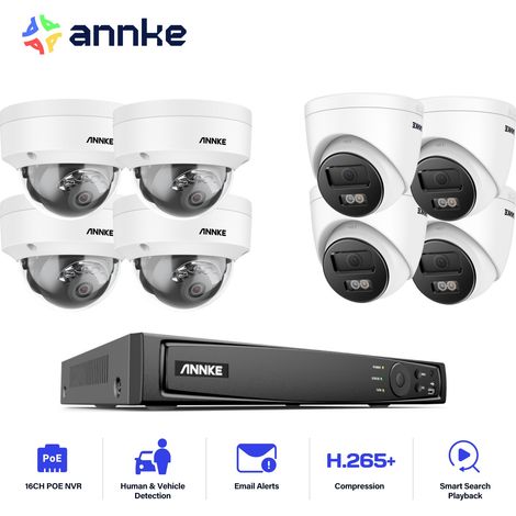 ANNKE 12MP Kits de Videovigilancia Cable,16CH NVR con 8X12MP Cámara PoE Color Visión Nocturna Acceso Remoto 4 Dôme+4 Tower (1/5)