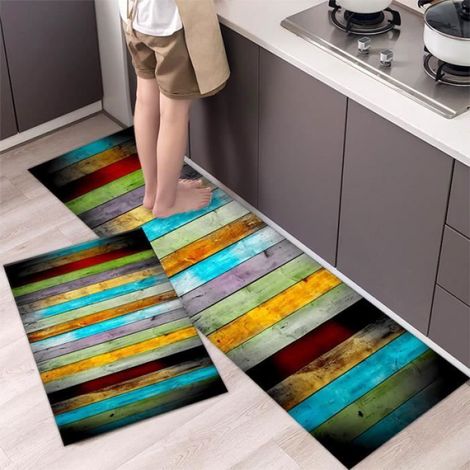 Tapis de sol - L1 - 2 pièces - Antidérapant - Lavable - 40x60cm + 40x120cm Multicolore TAPIS DE CUISINE