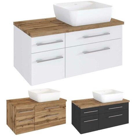 Waschtisch-Unterschrank 90cm in Wotaneiche Nb. TAREE-03 mit Siphonausschnitt Rechts inkl. Keramik Waschbecken B/H/T: 90/55/47 cm (1/5)