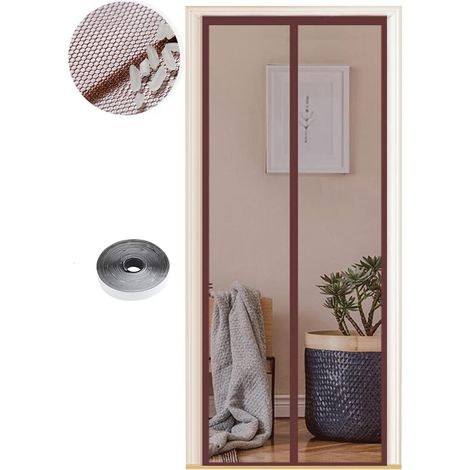 Magnetisches Moskitonetz für Türen, verschiedene Größen, 80 x 220 cm, starke Magnete, automatischer Schließmechanismus, Türvorhang für Flure und Terrassen, kein Bohren erforderlich, reinbraun