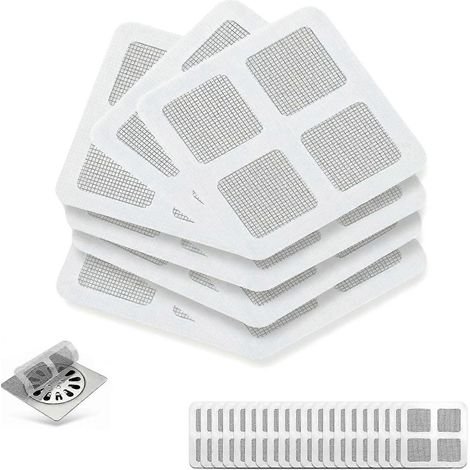 Cache-cheveux jetables pour bonde de douche, lot de 50, adhésifs, pour douche, baignoire, lavabo et buanderie. Crépine autocollante à décoller et coller. (1/5)