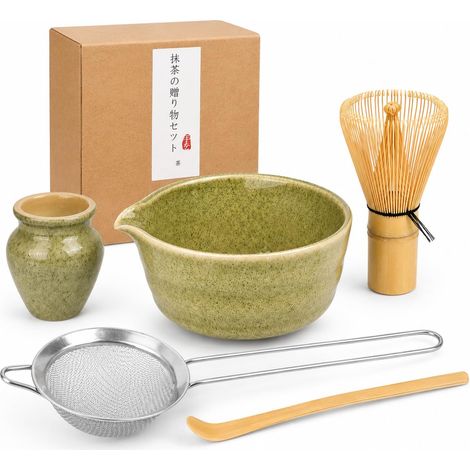 Kit de matcha avec bol céramique, fouet bambou - Service de thé pour cérémonie traditionnelle (1/5)