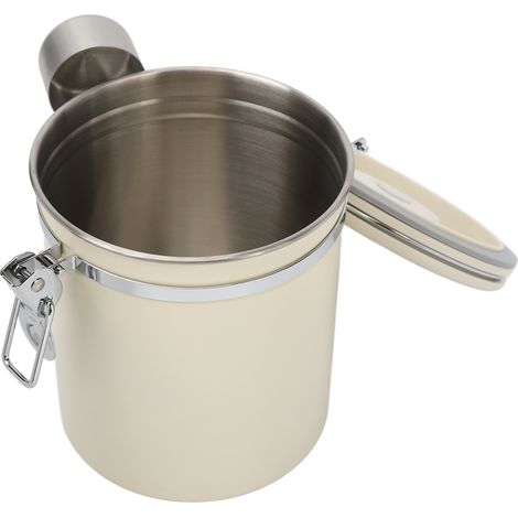 Luftdichter Edelstahl-Kaffeebehälter mit Löffel, Aufbewahrungsbox für Kaffeebohnen, Tee, Mehl, Müsli, Zucker, weiß, 1,5 l (1/5)