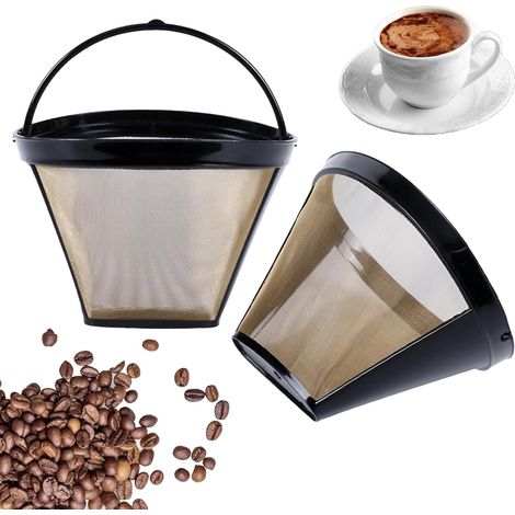 Lot de 2 Filtre à café, Taille 4, Acier inoxydable, Poignée plastique, Compatible 8 à 12 tasses (1/5)