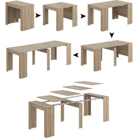 Dmora - Ausziehbare Konsole Vaelis, verwandelbar in Esstisch, platzsparend und ausziehbar bis 237 cm, 90-237x76,6x90 cm, Eiche
