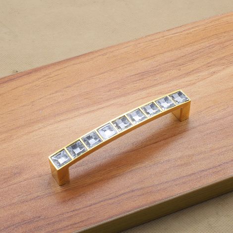 Möbelgriff aus Kristallglas für Türen, Schubladen, Schränke und Vitrinen (Gold, 96 mm)