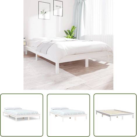 Lit adulte pour 2 personnes, Structure de lit, Assemblage Facile, Blanc 120x200 cm Bois de pin massif OIB5784E (1/5)
