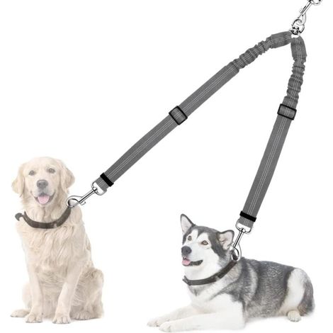 Double dog leash, 360° rotating reflective leash attachment, adjustable length, double dog leash, gray, YMYNY (1/4)