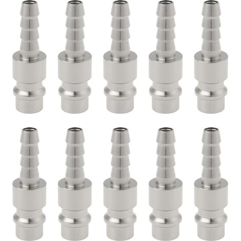10 - Raccord Air Comprimé - Connecteur Européen - Embout Tuyau 6 Mm - Système Trois-en-un - Pour Outils Pneumatiques - Argent - 6x7,2x40mm (1/4)