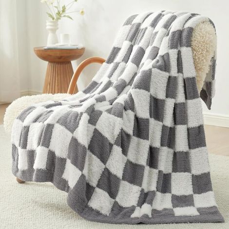 Couverture de canapé en fausse fourrure – Plaid gris – Douce et chaude – Convient pour la chambre et le salon – 130 x 150 cm (1/3)