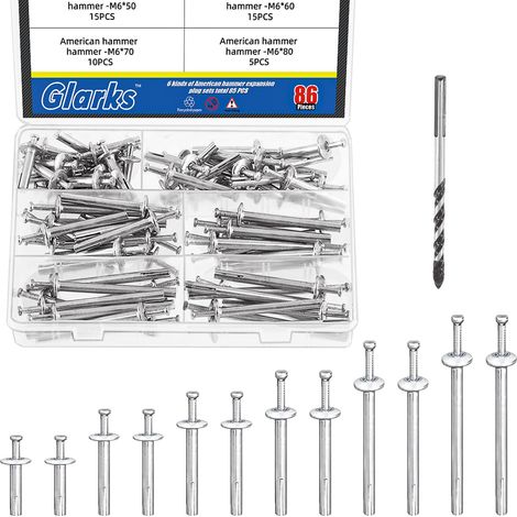 Lot de 86 clous en acier pour marteau - 6 tailles - Pour murs en béton - Brique (1/5)