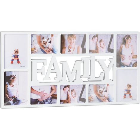 Relaxdays Picture Frame Family, Photo Frame for 10 Pictures, Hanging Collage, HWD: 36.5 x 72 x 2 cm, White (1/5)