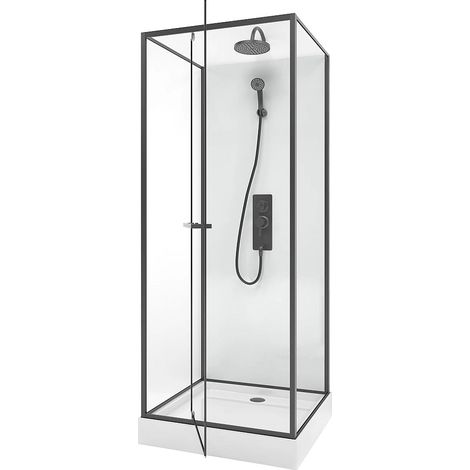 Cabina doccia installazione reversibile Altezza regolabile L80 x l80 x H213/232 cm Nero opaco - SAVITO