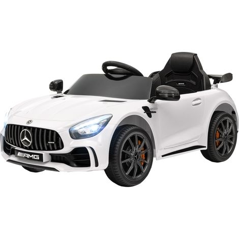 Auto elettrica per bambini Mercedes-Benz AMG GTR 12V bianca con telecomando, luci e musica (1/5)