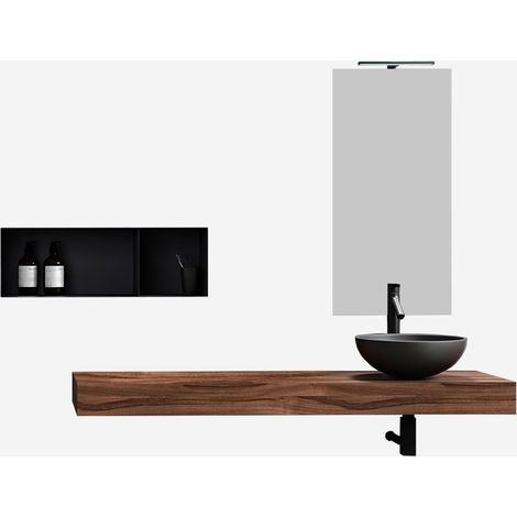 Mobile bagno sospeso con lavabo e specchio 6 pezzi Astra - Noce