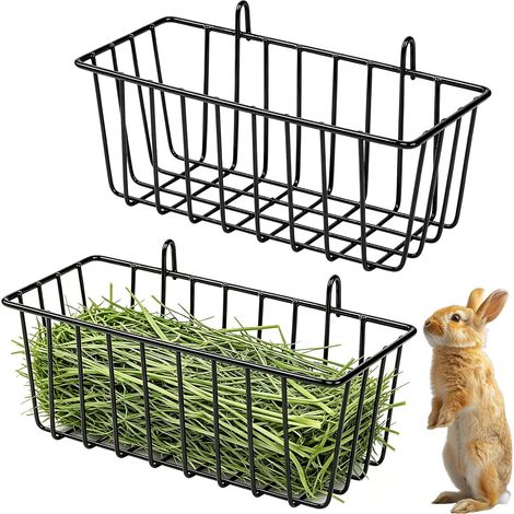 Lot de 2 raquettes à foin pour lapin, cochon d'Inde, distributeur de nourriture pour lapin avec crochet à suspendre, accessoires pour cochons d'Inde, petits animaux (1/5)