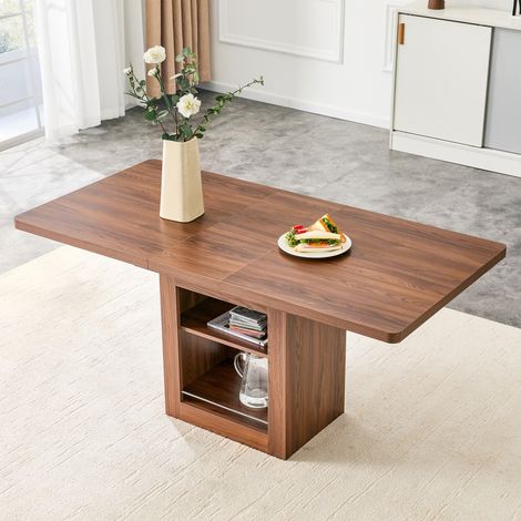 Table à manger extensible en bois de noyer avec rangement, pour 4 à 8 personnes (1/5)