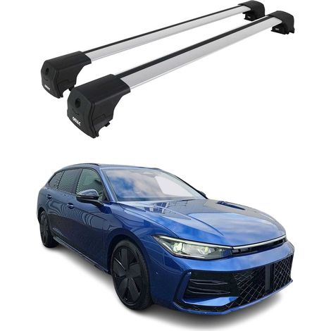 OMAC Aluminium Dachträger Querträger für VW Passat B9 Variant 2024-2026 – City Crash – ISO/PAS 11154:2006 – Abschließbar – Max. 75 kg – 2 Stangen Silber (1/5)