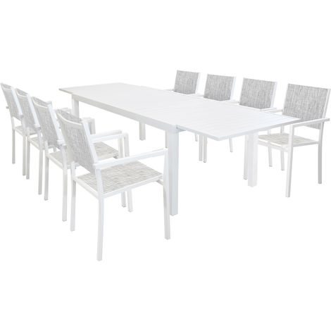 DEXTER - set tavolo in alluminio cm 200/300 x 100 x 74 h con 8 poltrone Venus