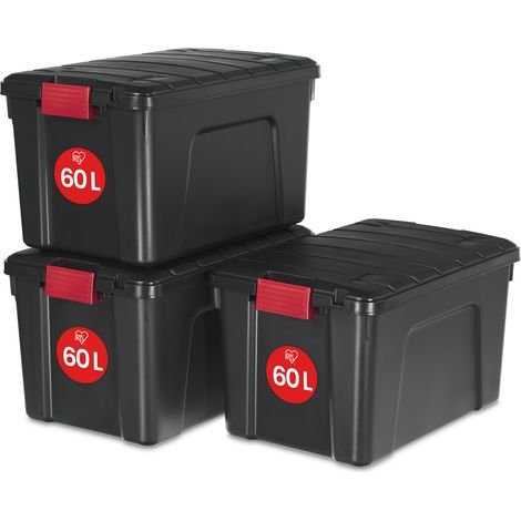 Iris Ohyama, Lot de 3 boîtes de rangement résistantes, Noir, ESB-60
