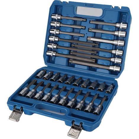 Jeu 32 embouts hexagonaux à douille 1/2 pouce, coffret rangement, acier chrome-vanadium, outil réparation auto (1/5)