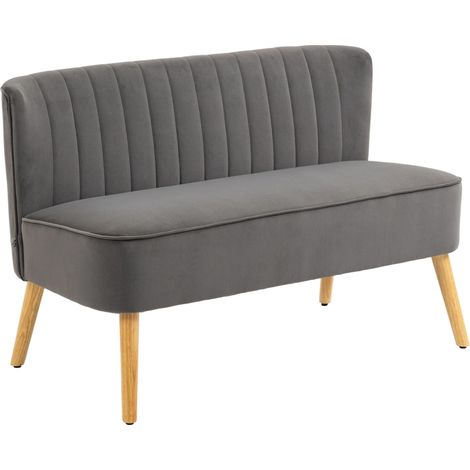 Canapé Retro 2 places, pieds en bois, dimensions 117 cm x 56,5 cm x 77 cm, couleur gris foncé, style contemporain et élégant.