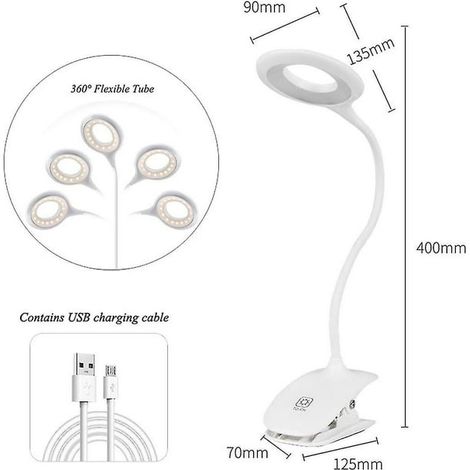 Lampe de chevet à pince tactile, lampe de lecture pour lit et bureau, blanc, avec capteur, fixation serrante, éclairage LED réglable (1/4)