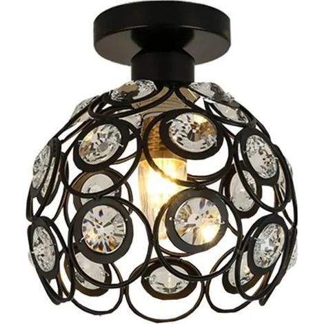 Moderne Plafonnier Cristal en Fer Metal Noir Cage Abat-Jour Luminaire Decoration Interieur Exterieur (1/4)
