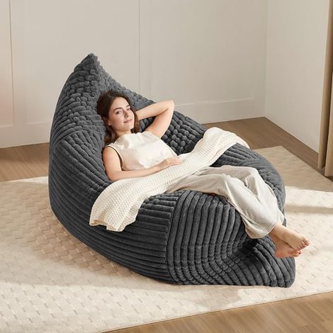 Pouf modulable surdimensionné 180x125cm convertible confort pour détente individuelle et réunions familiales dans le salon, gris foncé