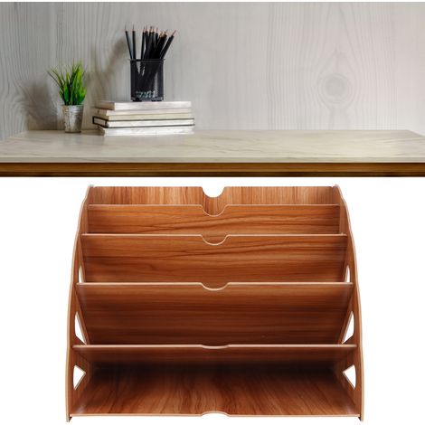 Étagère de bureau en bois multi-compartiments pour organisation de documents, rangement de bureau à domicile (couleur cerisier) (1/5)