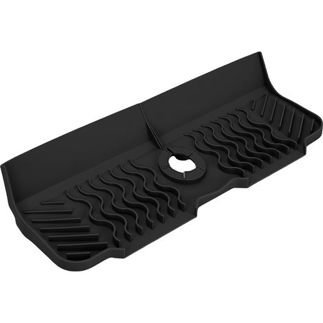 Tapis de robinet en silicone, 45 cm de long, protège-évier, plateau d'égouttage pour plan de travail de cuisine, noir. (1/5)