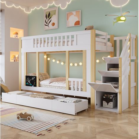 letto struttura 90x200 con scala cassetti bianco OKMYHOME (1/5)