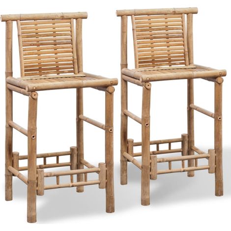 Vidaxl – Tabourets de bar en bambou – Lot de 2 – Hauteur d'assise 70 cm – Dossier robuste – Dimensions 53 x 45 x 102 cm