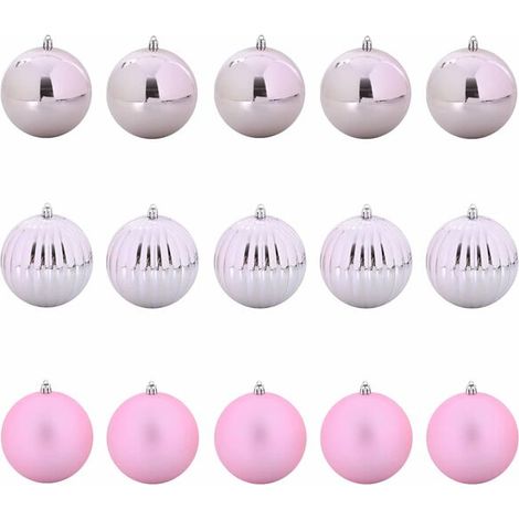 Ensemble de boules de Noël extra-larges, 15 pièces, en plastique rose (1/5)