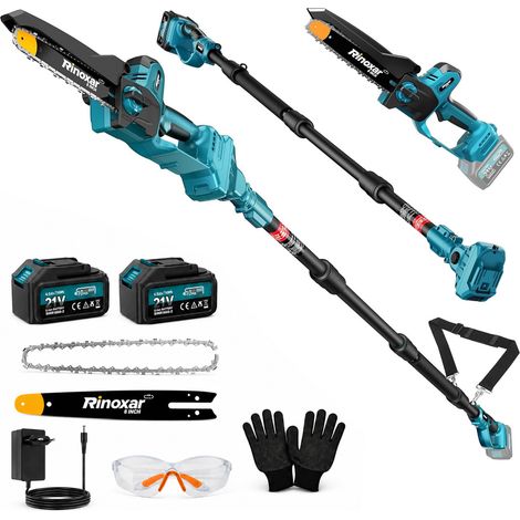 Rinoxar Élagueuse sur perche 2 en 1, 20 cm - Tronçonneuse sans fil sans balais, 2×21V 4Ah, portée 4 m (1/5)