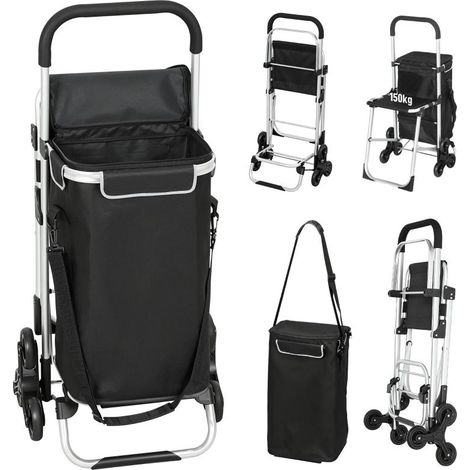 Chariot de courses, sac Oxford 40 L, modèle 3 roues, cadre en aluminium, siège, gris