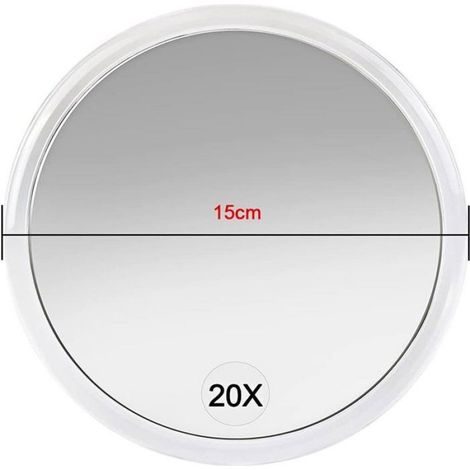 Miroir grossissant x20 avec ventouses - 15 cm - Idéal pour le maquillage, l'élimination des traces de doigts et l'épilation des (1/5)