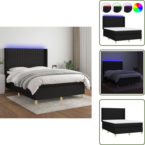 The Living Store Boxspringbett mit Matratze & LED Schwarz 140x200 cm Stoff - Boxspringbett - Doppelbett - Schlafsofa - Lattenrost - Bettrahmen (1/5)