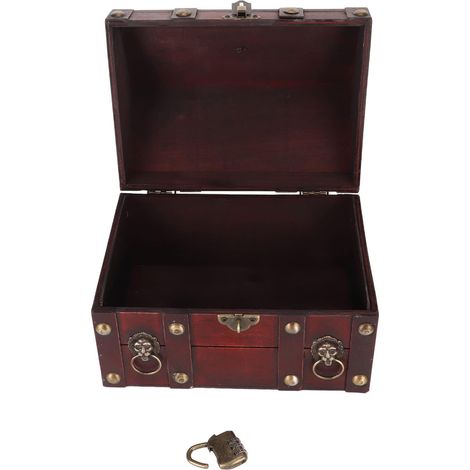 Wooden Treasure Chest with Combination Lock, Handmade Jewelry Storage Box for Kids and Adults, Secure Keepsake Box 7.1 x 6.7 x 9.4 Inches (1/5)
