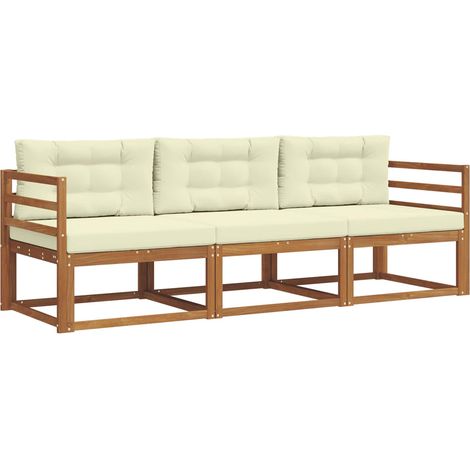 Outdoor Sofa Set with Cushion 3 pcs Natural and Cream vidaXL